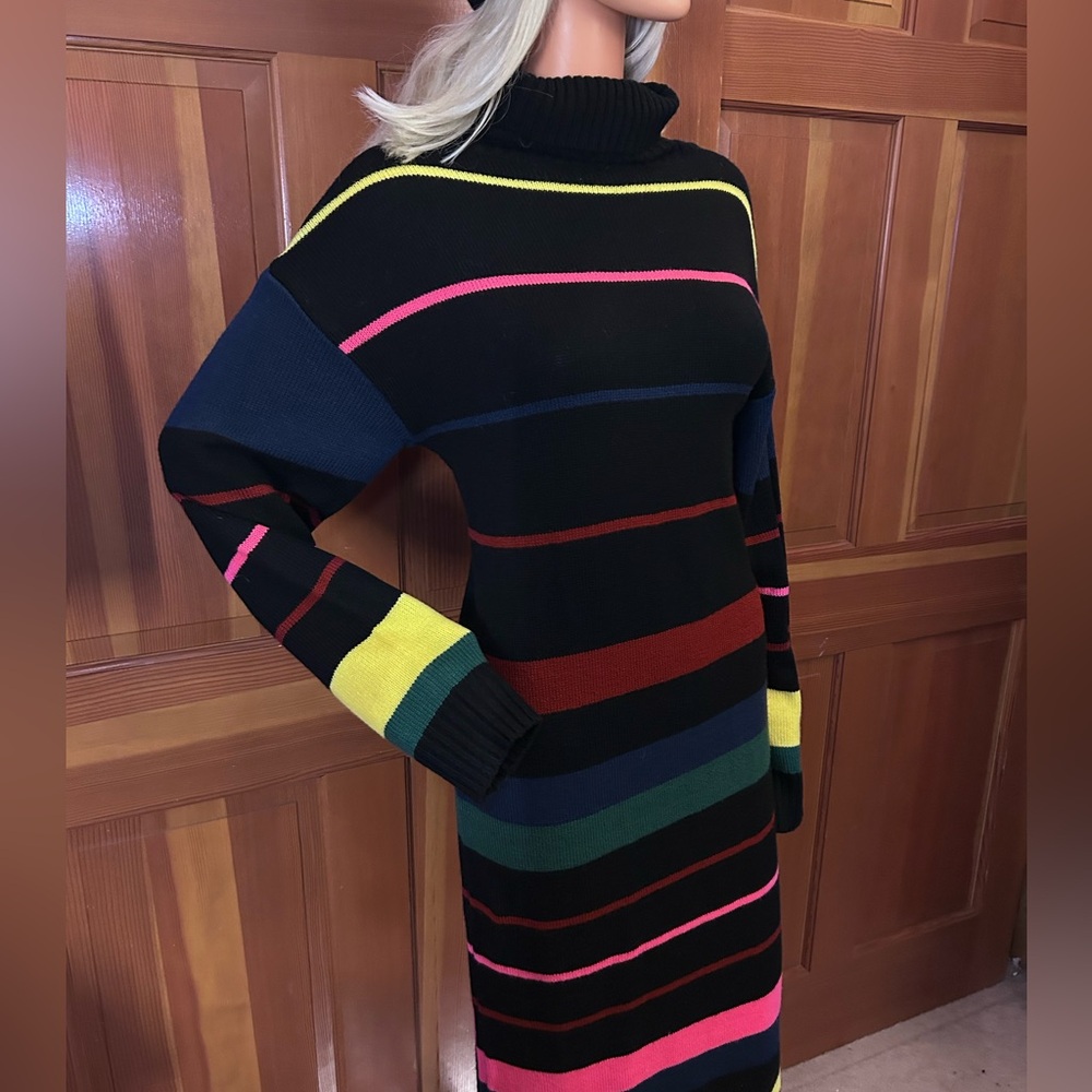 Striped Pattern Colorblock Sweater Dress. - Picture 5 of 16